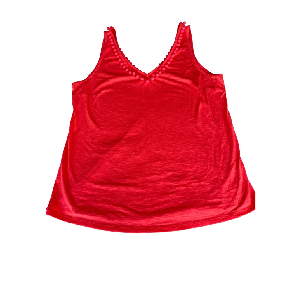 Lilly Pulitzer Womens XL Neon Coral Pink Pom Pom V-Neck Slub Knit Tank Top
